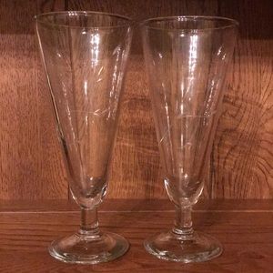Set of 2 Etched Champagne Flutes Glasses